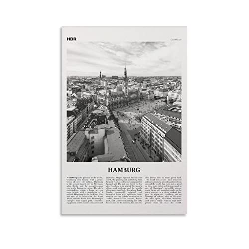 Hamburg City Center Black And White Print, Hamburg Wall Art, Hamburg Poster, Hamburg Photo, Hamburg Poster Decorative Painting Canvas Wall Art Living Room Posters Bedroom Painting 12X18Inch(30X45Cm) #TOP9