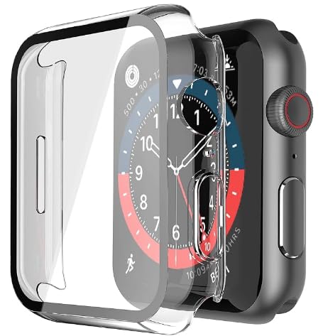 Recata - Carcasa de 2 Piezas, Transparente para Apple Watch Serie 8, Serie 7, 45 mm, con Protector de Pantalla de Cristal Templado, HD Claro Ultra Fino antigolpes, protección iWatch