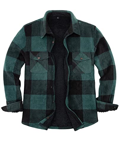 Veste chaude pour homme en flanelle entièrement doublée en polaire Sherpa, Vert/carreaux, Small