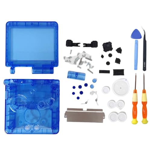 Image of Hzxkqmil Replacement Full Shell Case Kit for Gameboy Advance SP Console | Custom Transparent Housing DIY Clear Cover with Buttons Screws Repair Parts + Screwdrivers Tools for GBA SP (Clear Blue)