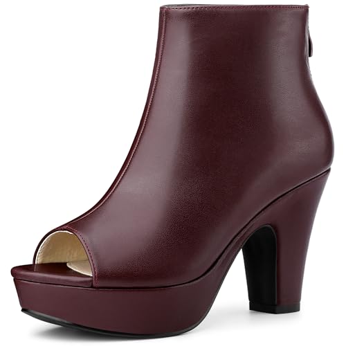 Allegra K Women's Peep Toe Platform Back Zip Chunky Heel Ankle Boots