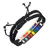 VINTORKY Pulseras de Acero de Titanio Cuerda de Nailon Tejida Negra, Ajustables y Cómodas para Halloween y Día Nacional, Diseño Punk y Vintage para Parejas