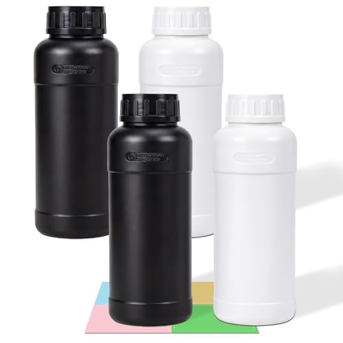 UMETASS 4 Pack 16 oz Fluorinated Plastic Bottles, White & Black Empty Travel Containers with Lids, Leakproof Storage for Liquids, Toiletries, Pills, Industrial Chemical Reagents