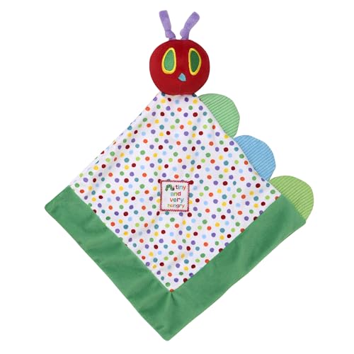 Image of The Very Hungry Caterpillar Snuggle Blanket with Rattle and Crinkle, Green with Colorful Dot, 10 inch Square