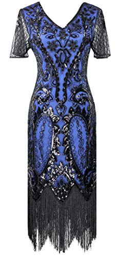 Image of Women 1920s Gatsby Vintage Sequin Flapper Fringe Party Plus Dress with 20s Accessories Set