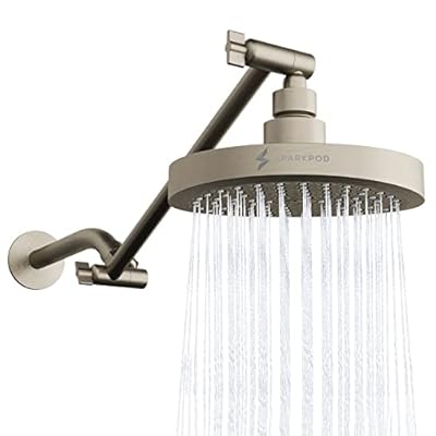 SparkPod 6 Inch High Pressure Rain Shower Head with 9 Inch Stainless Steel Shower Arm and 11 Inch Solid Brass Extension Arm (Brushed Nickel)