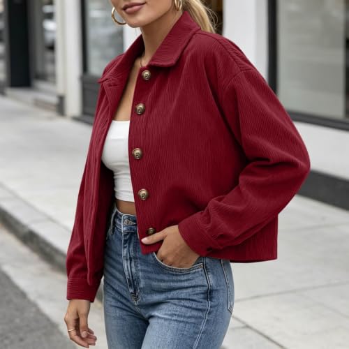 Gumipy Womens Corduroy Jacket Button Up Cropped Long Sleeve Fall Jackets - image 3