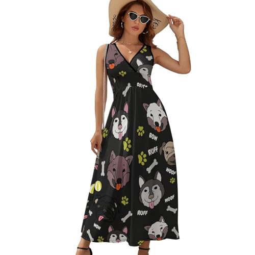 Robe maxi décontractée à col V et motif imprimé sans manches - 6