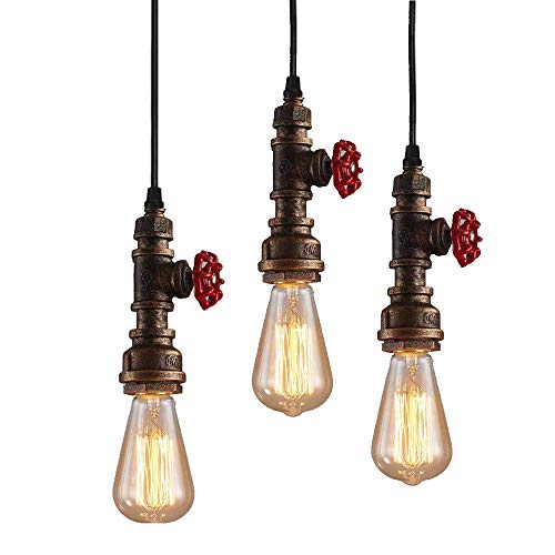 PETITES ECREVISSES Industrielle Pendelleuchte E27 Wasserrohr Vintage Hängeleuchte Lampe Leuchte Metall Deckenleuchte 60W für Esszimmer Bar Restaurant Café,Rostig (3 Stück)