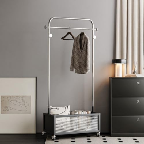 Heavy-Duty Metal Clothes Rail with Wheels - Portable Free Standing Clothes Rack for Hanging Clothes, Space-Saving Design, Ideal for Home, Closet & Retail Use