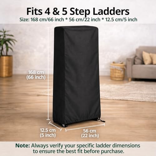 Image of EDRAK Foldable 4 & 5 Step Ladder Cover | Dustproof & Waterproof Protective Cover for Step Ladder | Heavy Duty Fabric | Drawstring Closure | Easy to Store & Wash