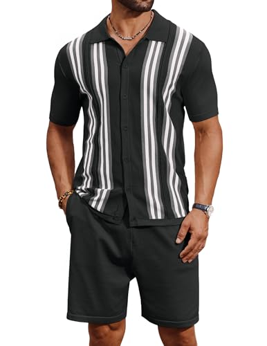 COOFANDY Men's Short Sets 2 Piece Outfits Short Sleeve Knit