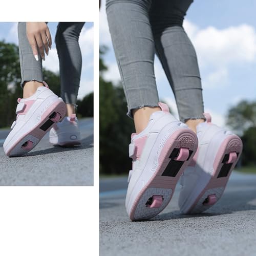 Kids Roller Skates Shoes Sneakers for Boys & Girls, Skateboarding Shoe Fashion Parkour Shoes with 2-Wheels Unisex Retractable Skating Shoes for Children's Park Sports Walking4