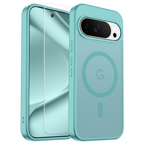 Image of SUPFINE Magnetic for Google Pixel 10 Pro Case /Pixel 10 Case with Screen Protector, (Built-in Magnets) ((Military Grade Drop Protection) Slim Translucent Shockproof Phone Case,Blue Green