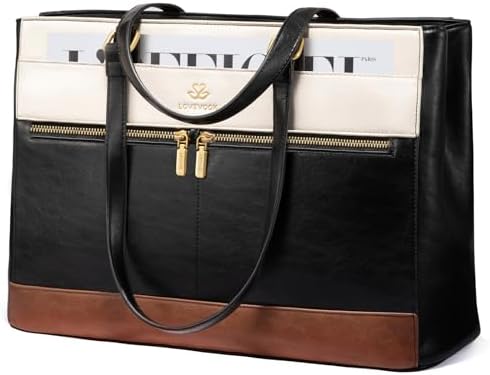 LOVEVOOK Handtasche Damen Groß, 15,6 Zoll Laptoptasche Retro-Leder Arbeitstasche Aktentasche, Leicht Shopper Tasche Bürotasche Lehrertasche, Elegant Laptop Tote Bag Handbags für Sc