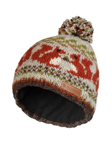 Bonnet à pompon en laine tricoté à la main Pachamama doublé polaire