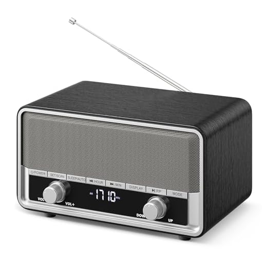Retro AM FM Radio Plug in Wall, Digital Clock Radio for Bedroom with LCD Display| 40 Presets | Sleep Timer | No Alarm, Retro Bluetooth Speaker for Office,Kitchen Black