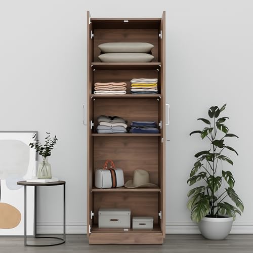 Image of Amazon Brand - Solimo 2 Door Wardrobe | Almirah for Clothes Wooden | Wardrobe Organizer for Clothes | Multipurpose Almirah for Storage Bedroom | 60L x 45W x 180H CM | Walnut | DIY