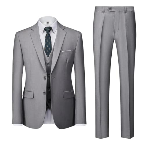 Generic Men's Slim Fit 3 Piece Suit Solid Color Notch Collar Tuxedo Single Breasted Jacket Pants2
