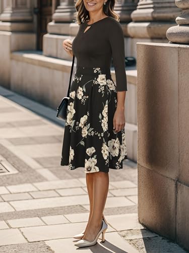 YATHON Women's Vintage Floral Flared A-Line Swing Casual Party Dresses with Pockets4