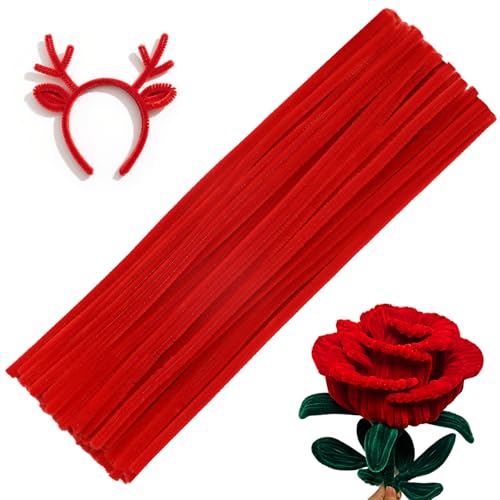 60 PCS Red Pipe Cleaners,Pipe Cleaners Chenille Stem,Pipe Cleaners Bulk,Art Pipe Cleaners for Creative Home Decoration Supplies and Crafts Project