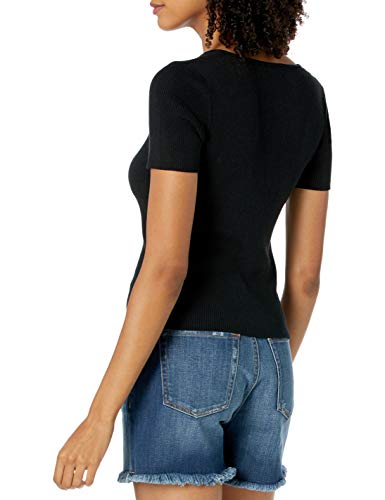 The Drop Women's Maxine Square Neck Button Front Rib Cardigan, Black, M #TOP2