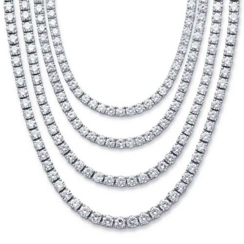 Moissanite Tennis Necklace Gift 2/3/4mm14K Real Gold Plating D Color VVS1 Exellent Cut Moissanite Diamond Tennis Necklace for Women and Men Aniversary/Valentine/Mothers Day/Fathers Day (Brilliant Silver-2MM 14IN) 14-inch necklace on the shorter side and has a choker-like style