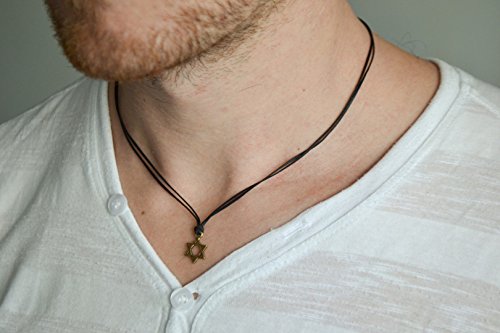 Star of David necklace for men, men's necklace with bronze Magen David, black cord, gift, Jewish, Hebrew Jewelry from Israel, judaica