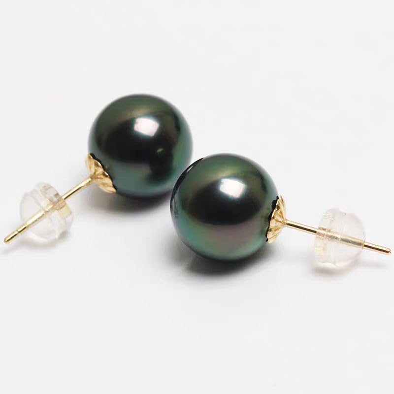 Gifts for Wife Anniversary 18K Gold Pearl Stud Earrings for Women- Genuine Handpicked Nature Tahitian Black Pearls Earring- Birthday Christmas Mothers Day Valentine's Jewelry Gifts2