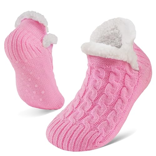Niorasen Fluffy Slipper Socks Women Men Winter Gift for Her Warm Bed Socks with Grippers Thick Cosy Non-Slip Sock Ladies Women Girls Gifts for Christmas UK 4-9 Pink