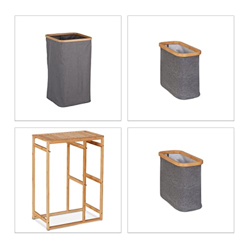 Relaxdays Estante Triple Cesto Ropa Sucia, Cubo Colada, Armario Lavandería, Bambú, 70x50x30,5 cm, Madera Natural/Gris - imagen 6