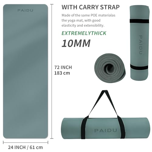 Image of PAIDU Yoga Mat Non Slip Anti-tear,extra thick-2 /5 inch(10MM)High Resiliency Professional POE Yoga Mats for Women Men Kids,72 inchx24 inchinch,Workout, Yoga, Pilates and Floor Exercise, with Carrier Strap