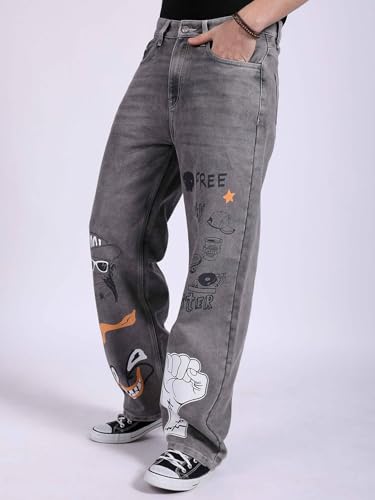 Image of The Indian Garage Co Men Baggy Solid Mid-Rise Stretchable Jeans