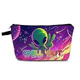 YULUENZE Funny Alien Gift Alien Pattern Makeup Bag Cute Small Organizer Bag with Zipper Chill Out Alien Cosmetic Bag Birthday Gifts for Alien Lovers Women Friends