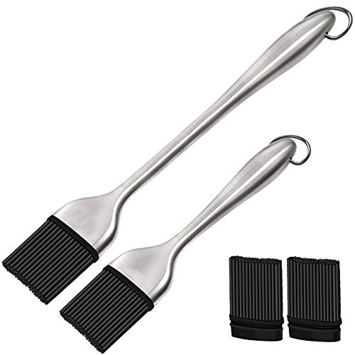 Limiwulw BBQ Basting Brush Grilling | Pastry | Barbecue | Marinating | Desserts Baking Food Grade BPA Free Heatproof Silicone Oil Brushes Set with Back up Silicone Brush Head. FDA Approved (Black)