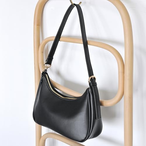 Women's Crescent Shoulder Bag Vegan Leather Chain Cross body bag Convertible Handbag (Black)