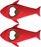 L & H Household Cool Shark bottle Opener Silicone Stainless Steel Beer Bottle Opener Shark Refrigerator Magnet 4.8" x 2.7 (Red, 2)