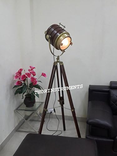 THOR INSTRUMENTS Beautiful Classical Nautical Floor Lamp Wooden Spot Search Light Tripod Stand Rustic Vintage Home Decor Gifts image 4