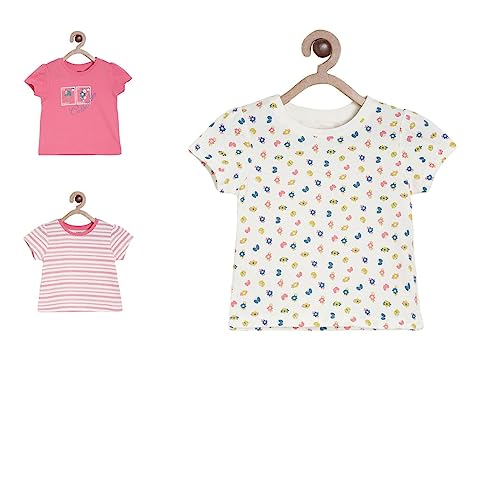 Image of miniklub Girls Pack of 3 Pink Printed Pure Cotton Tops