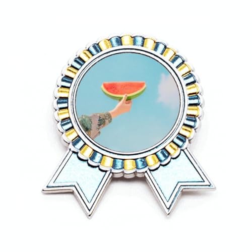 Broche bleue pastèque en métal avec paysage de nature scientifique taille M