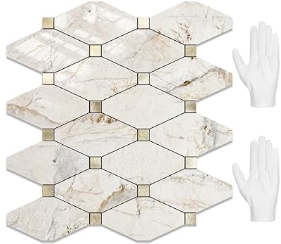 STICKGOO 10 Sheets Peel and Stick Backsplash Tiles, Glossy Pandora Marble Kitchen Backsplash, Stick on Wall Tiles for Kitchen, Bathroom, RV