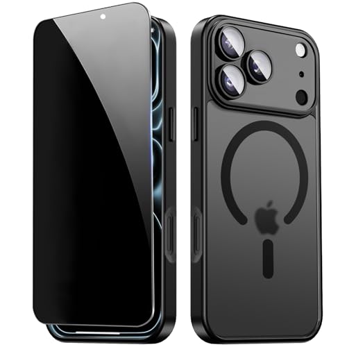 ZZYYQSL Magnetic for iPhone 17 Pro Max Case with Privacy Screen Protector & Built-in Camera Protection Compatible with Magsafe Shockproof Protective Cover for iPhone 17 ProMax Men Woman - Black