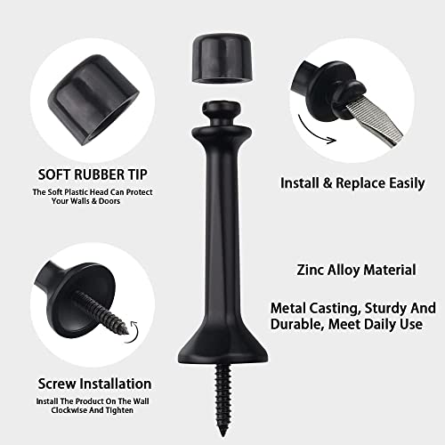Triumph Hardware Heavy Duty Solid Rigid Door Stop With Soft Rubber Tip, Zinc Alloy Metal Solid Door Stopper Protect Wall & Door, (Matte Black), Length 3 Inches Inch, Z81505 #TOP4
