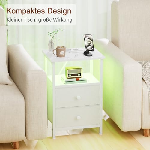 AMHANCIBLE Nachttisch, Beistelltisch mit Ladestation und LED-Leuchten – Ansicht 5