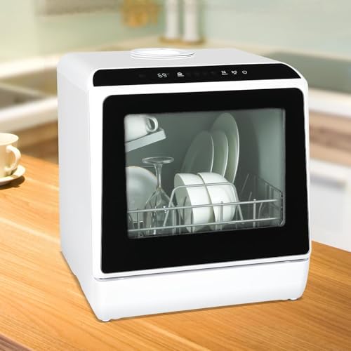 Mini Geschirrspüler Tischgeschirrspüler mit 5+1 Programme für 4 Gedecke, Wasseranschluss Benutzbar, Spülmaschine Klein, 5L Wassertank, LED-Display, Touch Control, für Wohnungen Schlafsäle Camping