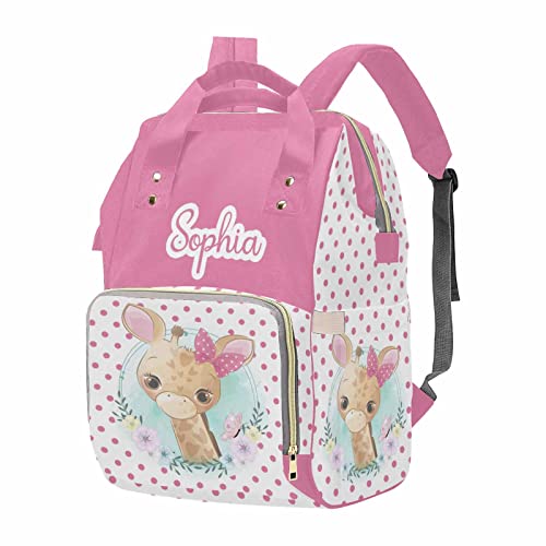 M YESCUSTOM Personalized Diaper Bag Backpack Custom Cute Animal Mommy Bag with Name Customized Waterproof Large Capacity Travel Daypack Pink