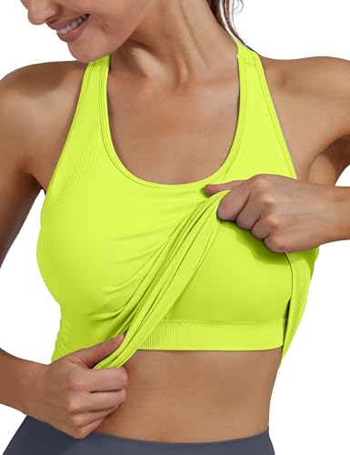 Women's Seamless Side-Ruched Racerback Tank Top Lime Green — view 3