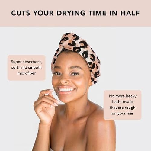 Kitsch Microfiber Hair Towel Wrap - Quick Dry Curly Hair Wraps For Women Wet Hair | Microfiber Towel For Hair | Hair Drying Towel Wrap | Hair Towels For Women | Hair Turban For Wet Hair (Leopard) #TOP5