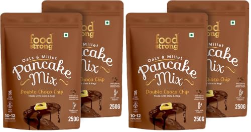 Image of Foodstrong Oats and Millets Double Choco Chip Pancake Mix, High Protein & Fibre, No Maida, No Refined Sugar - Made With Jaggery, Eggless Instant Breakfast Mix 250G (Pack Of 4)