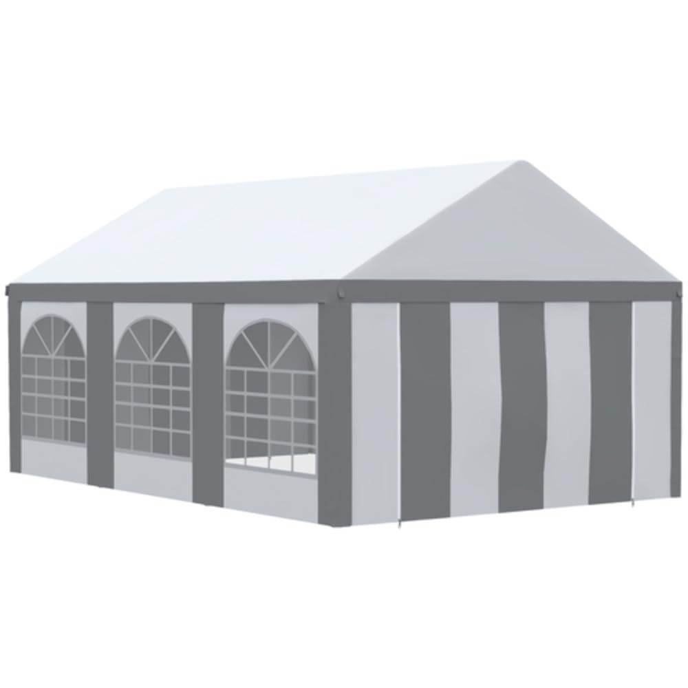 Outsunny 6 x 4m Galvanised Party Tent Marquee Gazebo with Sides, 6 Windows
